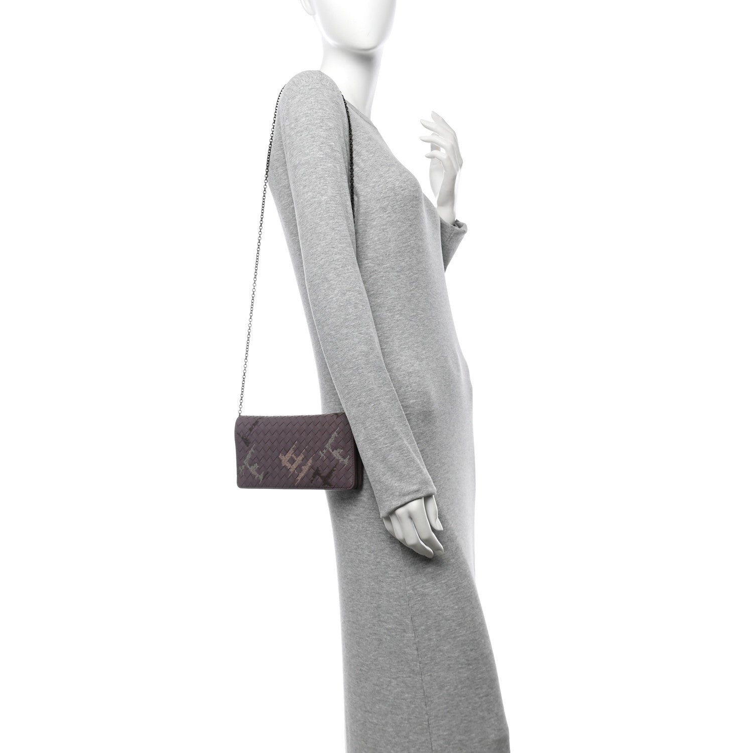 Bottega Veneta Nappa Intrecciato Graffiato Continental Wallet on Chain Glicine 2 of 11