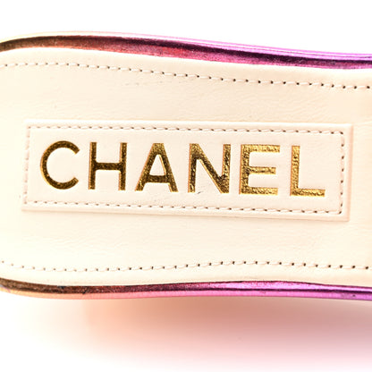 Chanel Laminated Calfskin Wedge Mules 35.5 Pink Orange Yellow 6 of 12