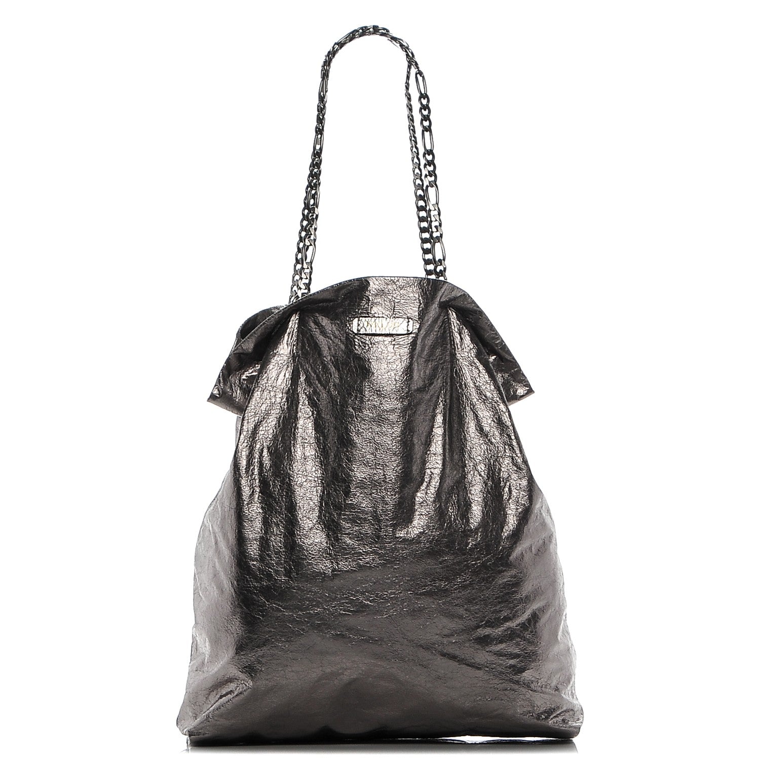 Lanvin Metallic Crinkled Lambskin Paper Bag Tote Grey 1 of 6