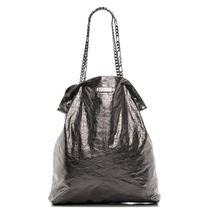 Lanvin Metallic Crinkled Lambskin Paper Bag Tote Grey 1 of 6