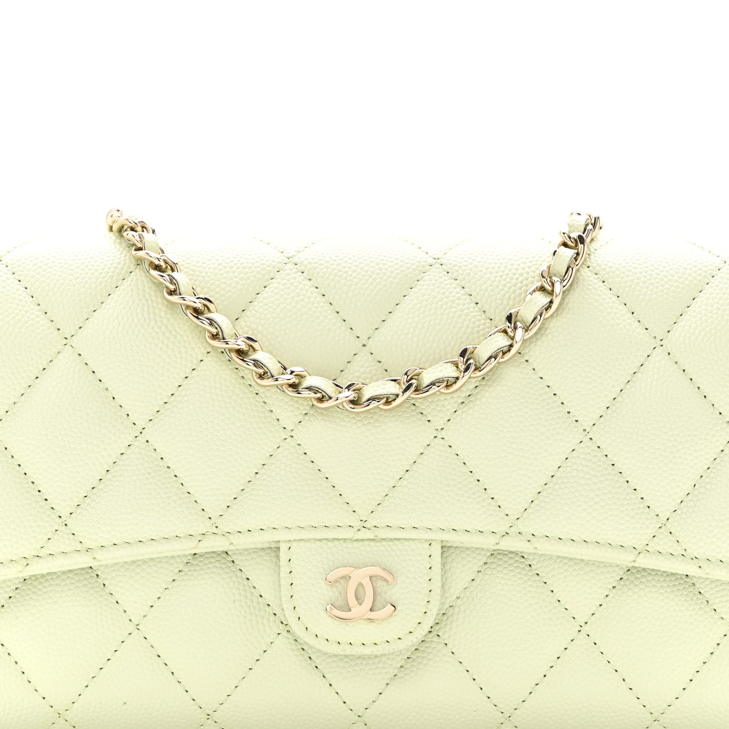 Caviar Quilted Phone Holder Wallet on Removable Chain Light Green