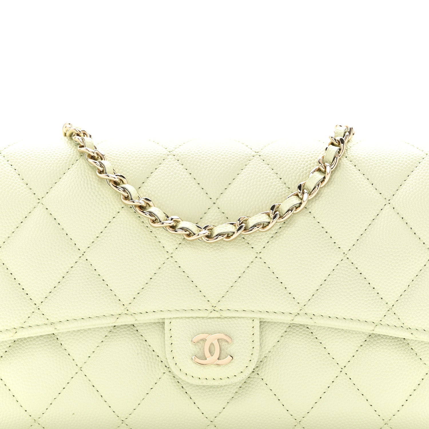 Chanel Caviar Quilted Phone Holder Wallet on Removable Chain Light Green 10 of 12