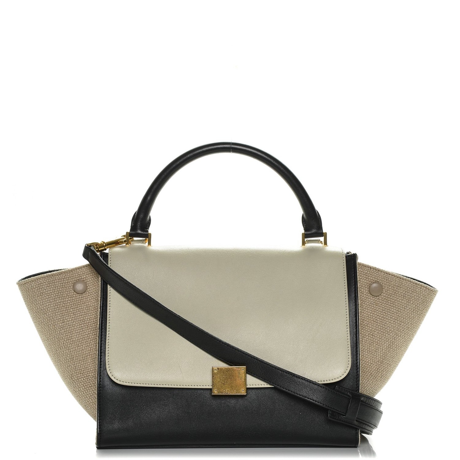 Celine Smooth Calfskin Canvas Small Tri-Color Trapeze Cream 1 of 6