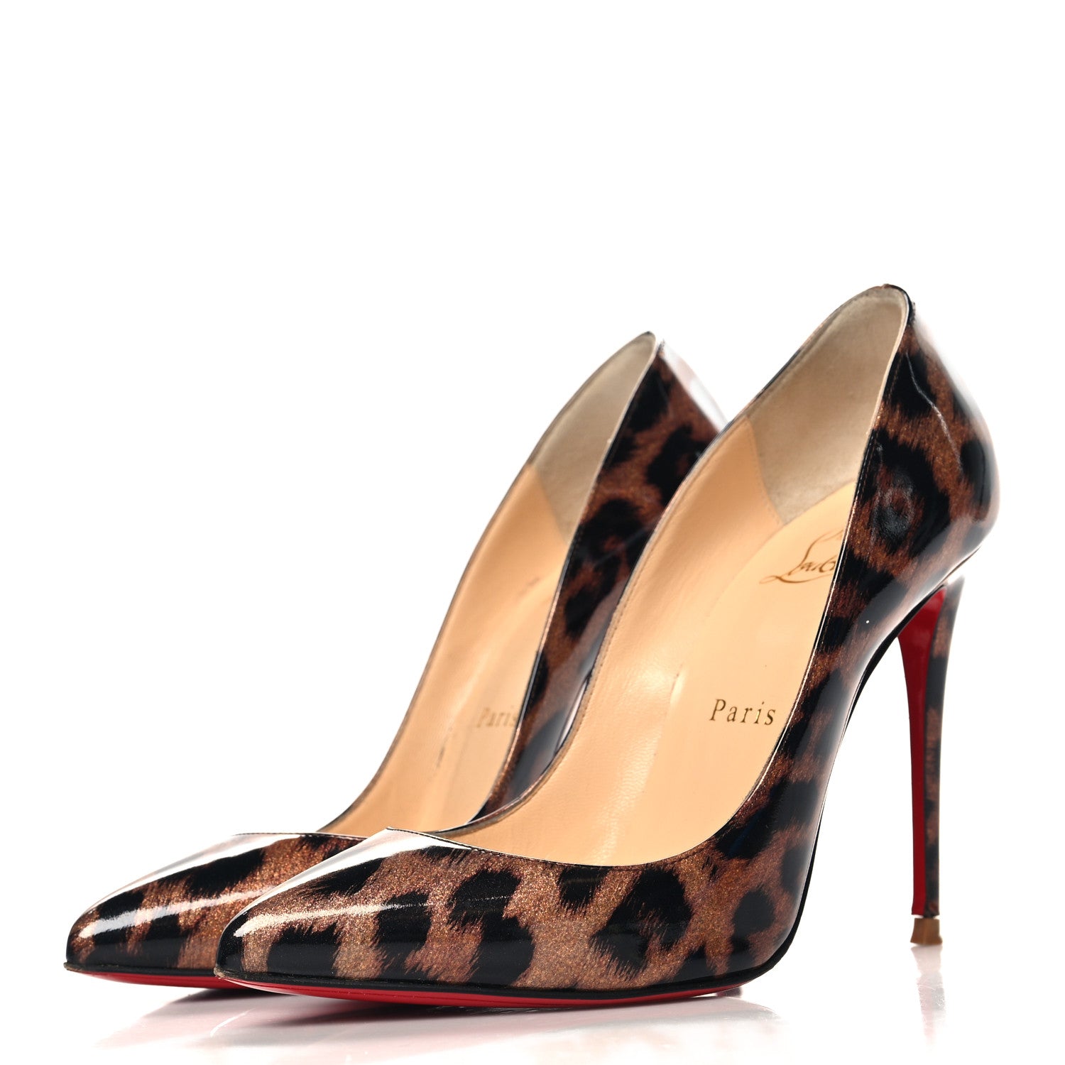 Christian Louboutin Patent Glitter Leopard Print Pigalle Follies 100 Pumps 37 Gold 4 of 9
