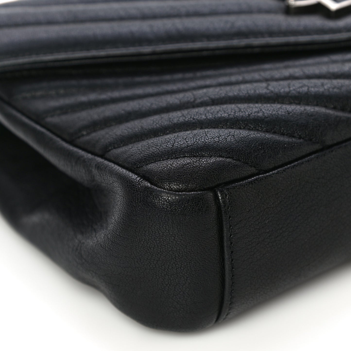 Sheepskin Matelasse Chevron Monogram Medium College Bag Black