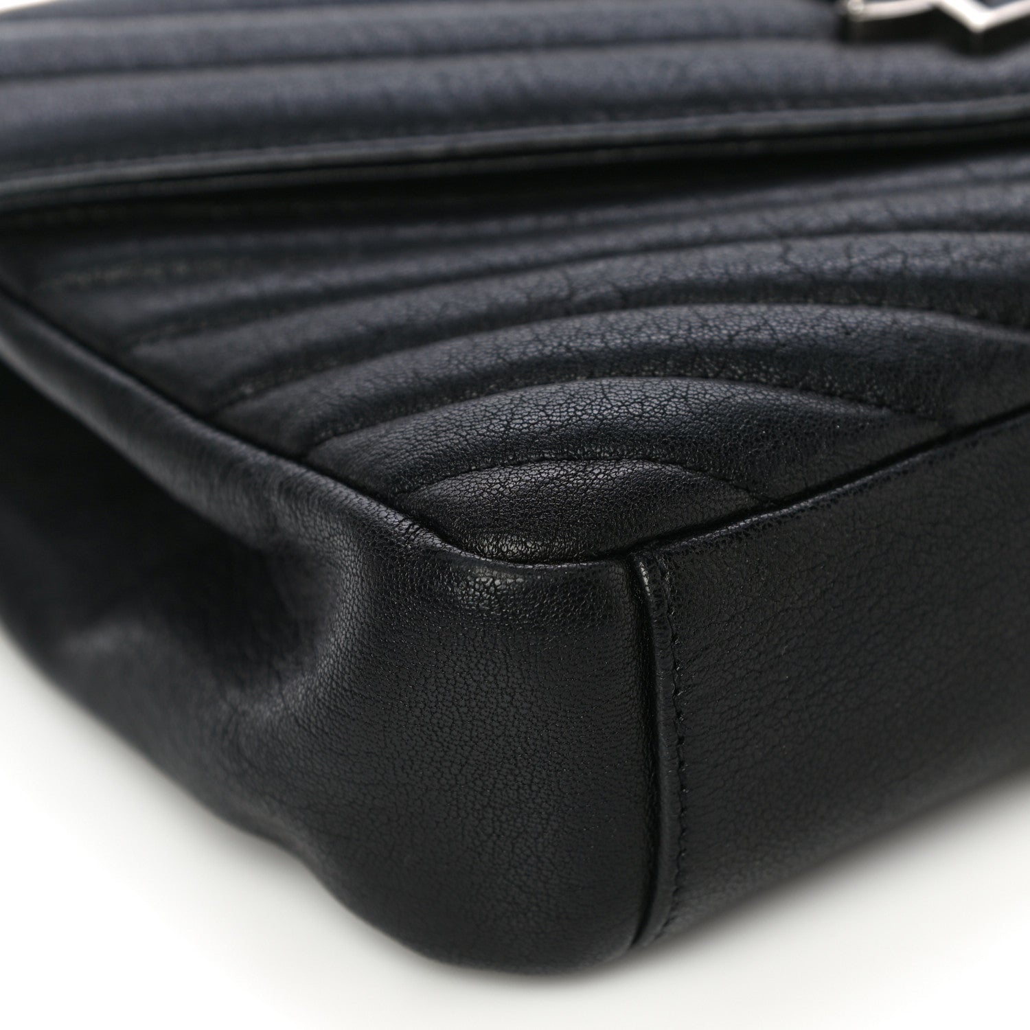 Saint Laurent Sheepskin Matelasse Chevron Monogram Medium College Bag Black 7 of 20
