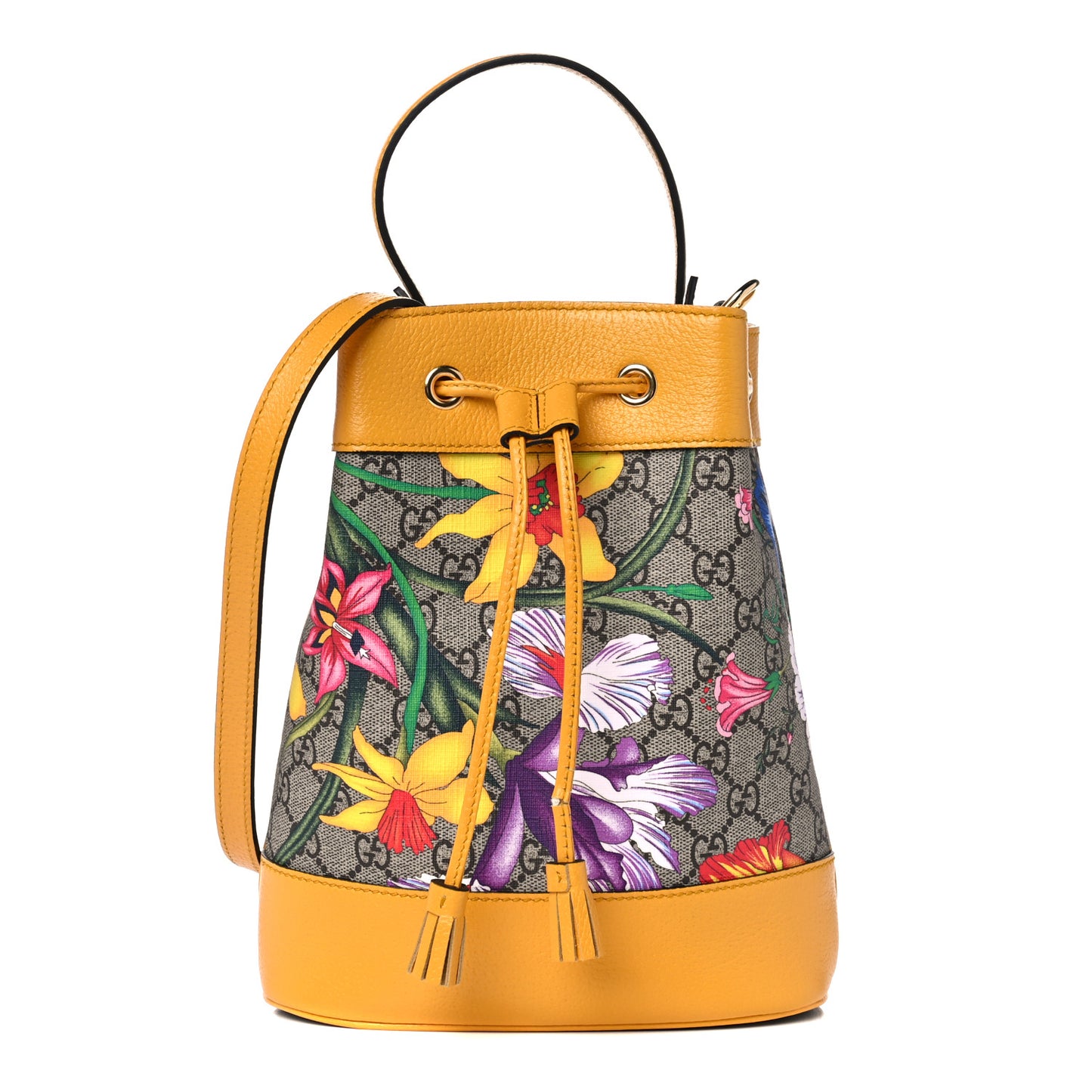 GG Supreme Monogram Flora Small Ophidia Bucket Bag Beige Multicolor Crop