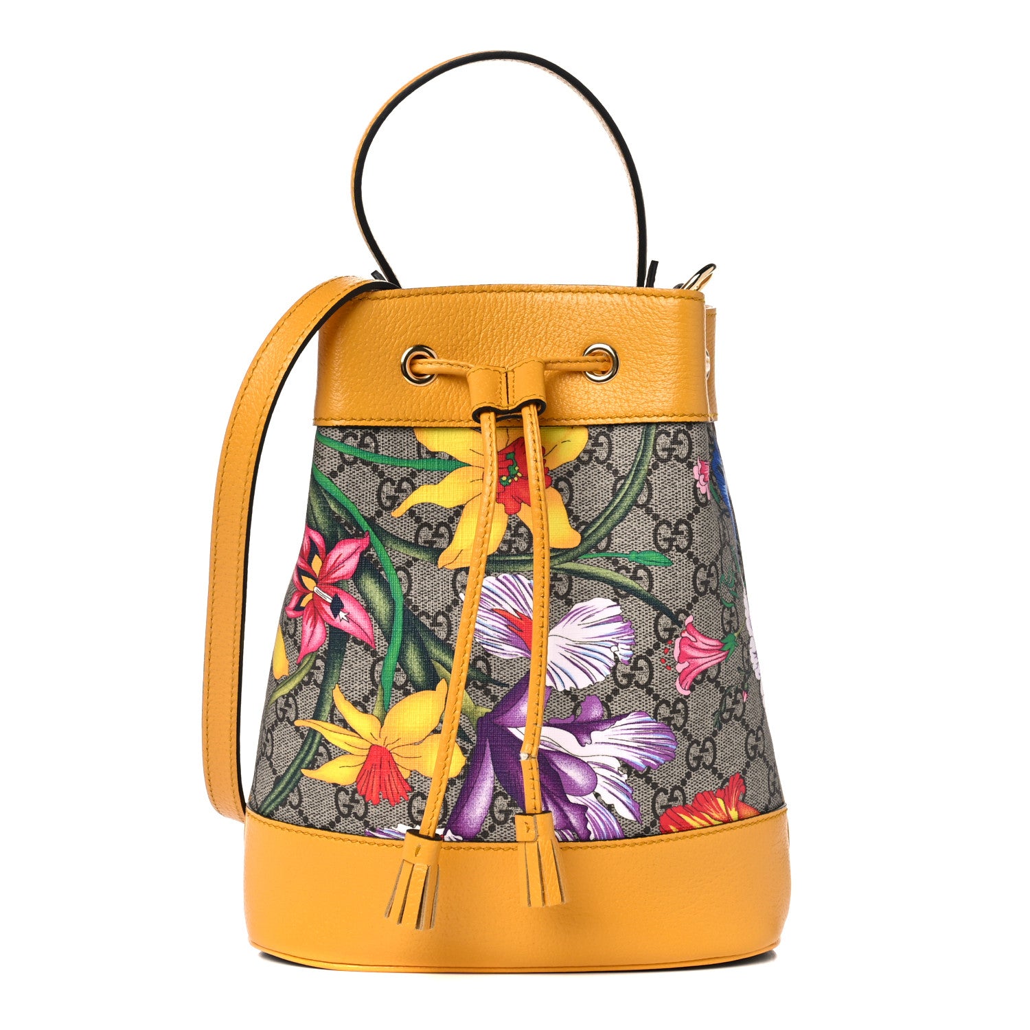 Gucci GG Supreme Monogram Flora Small Ophidia Bucket Bag Beige Multicolor Crop 1 of 13