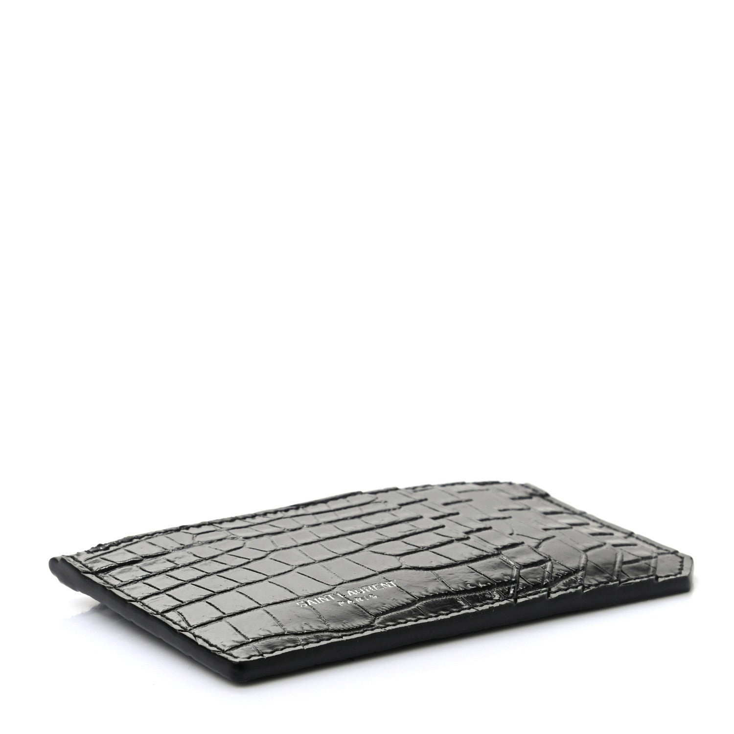 Saint Laurent Calfskin Crocodile Embossed 5 Fragments Zip Pouch Card Holder 4 of 7