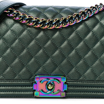 Chanel Iridescent Goatskin Quilted Medium Boy Flap Green 8 of 10