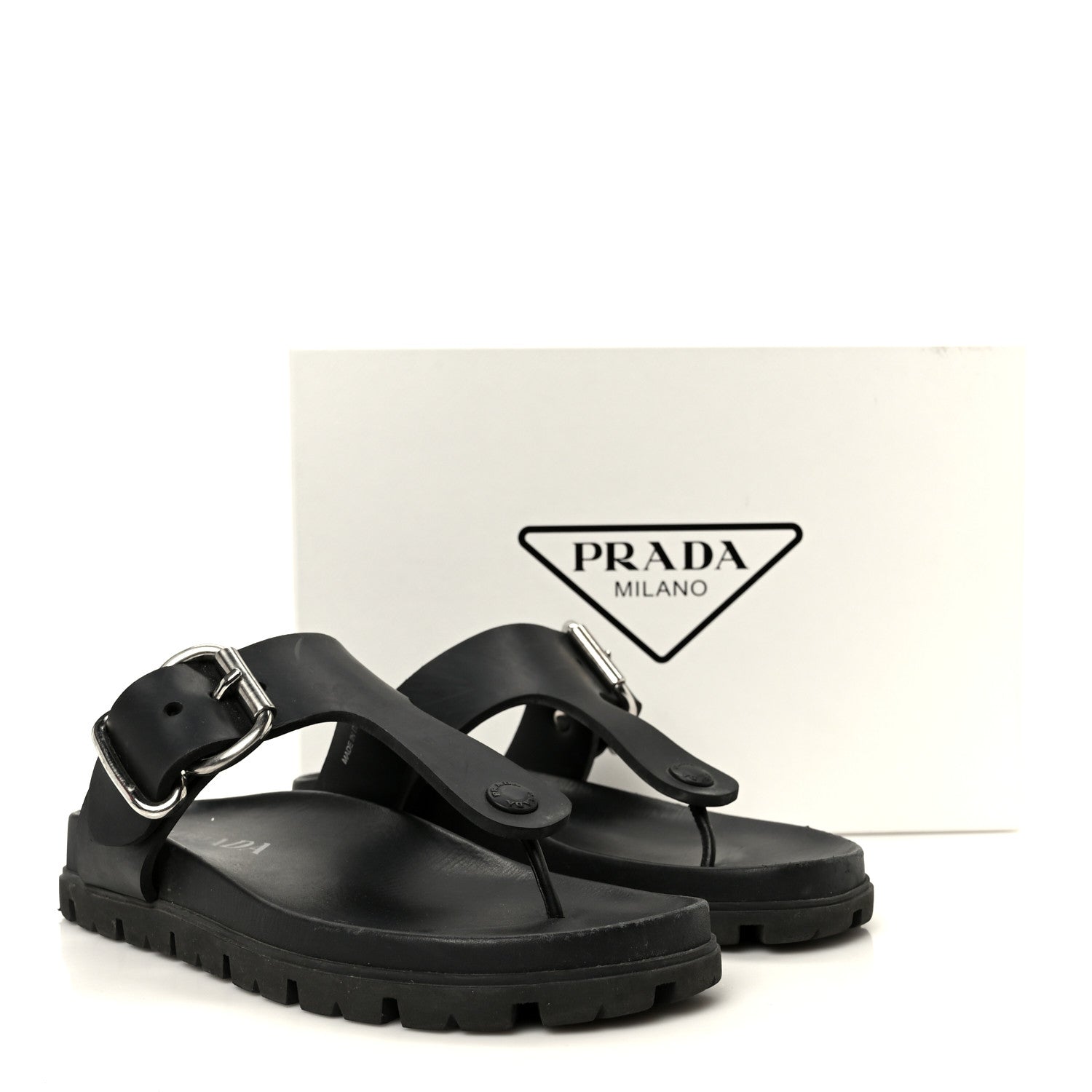Prada EVA Rubber Buckled Lug Sole 20mm Thong Sandals 38 Black 10 of 10