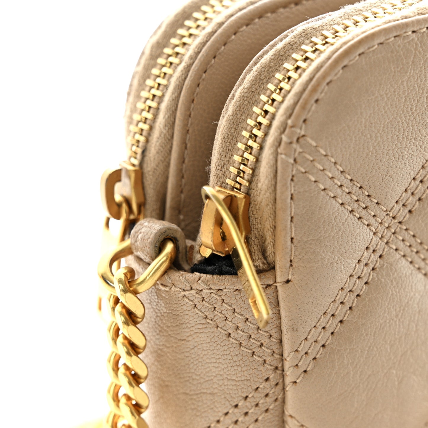 Grained Lambskin Quilted Mini Becky Double Zip Bag Natural Tan