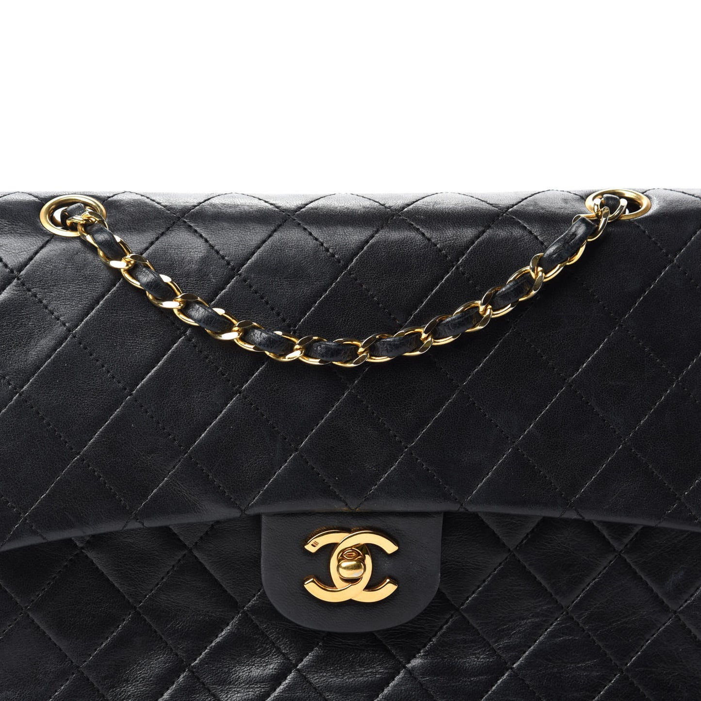Lambskin Quilted Medium Double Flap Black