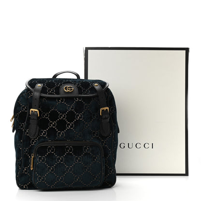 Gucci Velvet GG Monogram Textured Calfskin Web Small Double Buckle Backpack Blue Beige Black 11 of 11