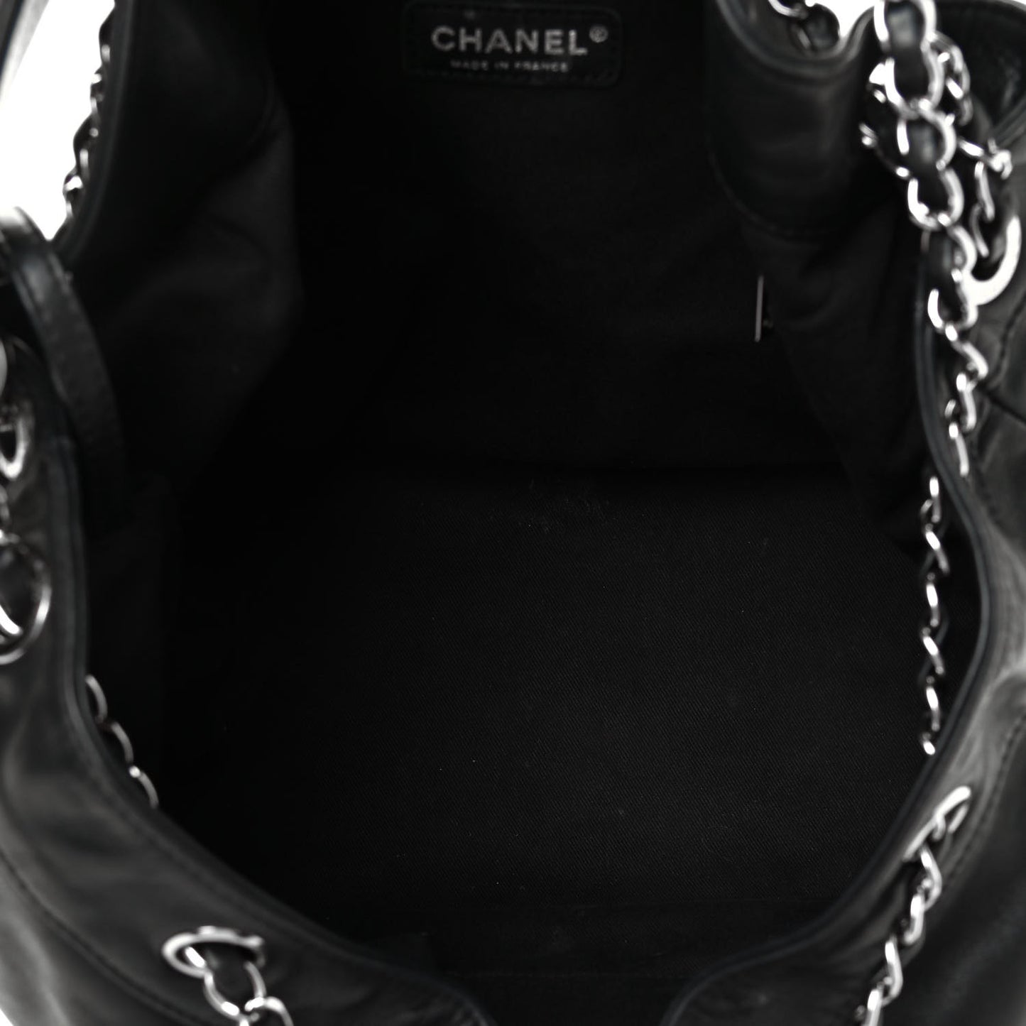Calfskin Drawstring CC Bucket Bag Black
