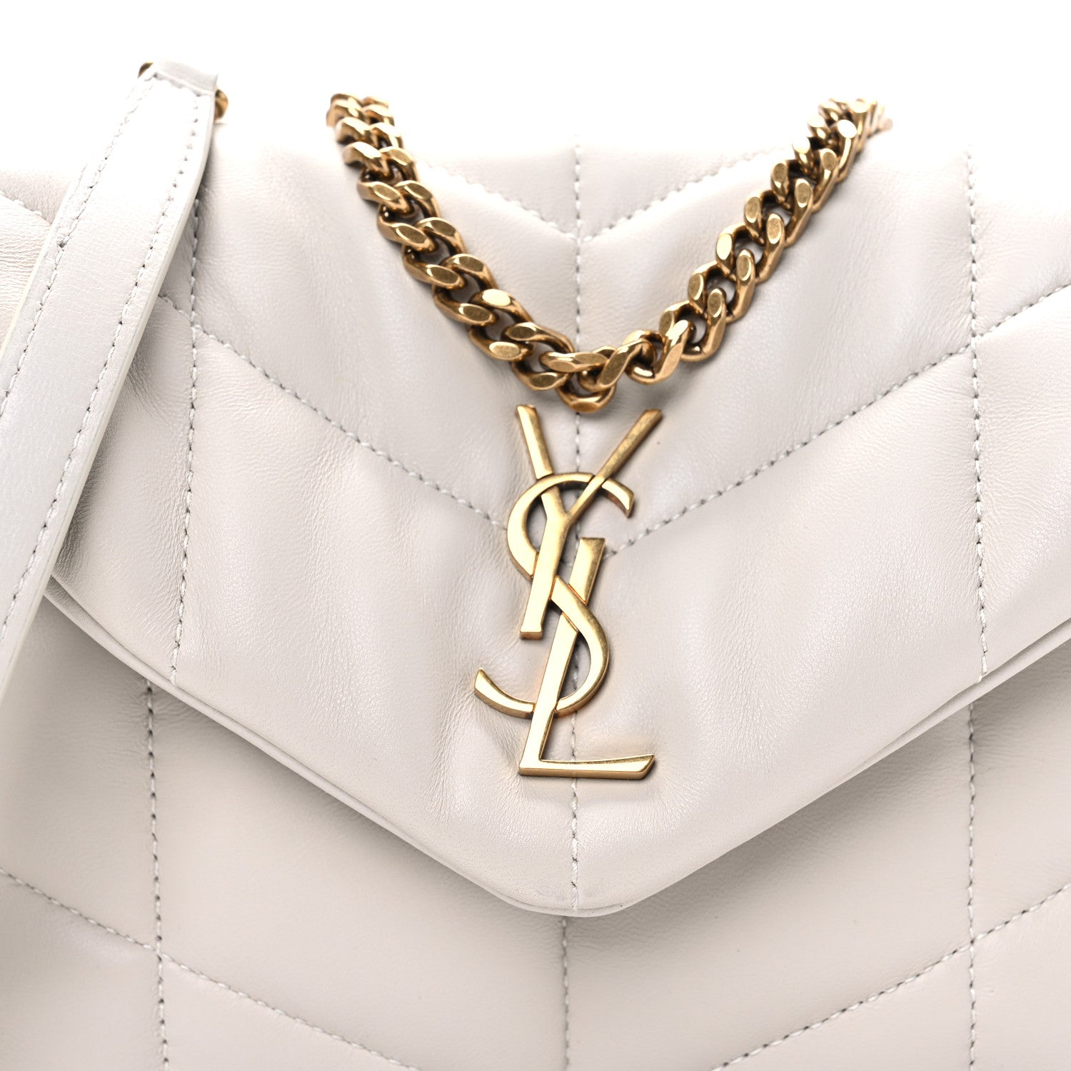 Saint Laurent Lambskin Quilted Toy Loulou Puffer Monogram Chain Satchel Crema Soft 8 of 11