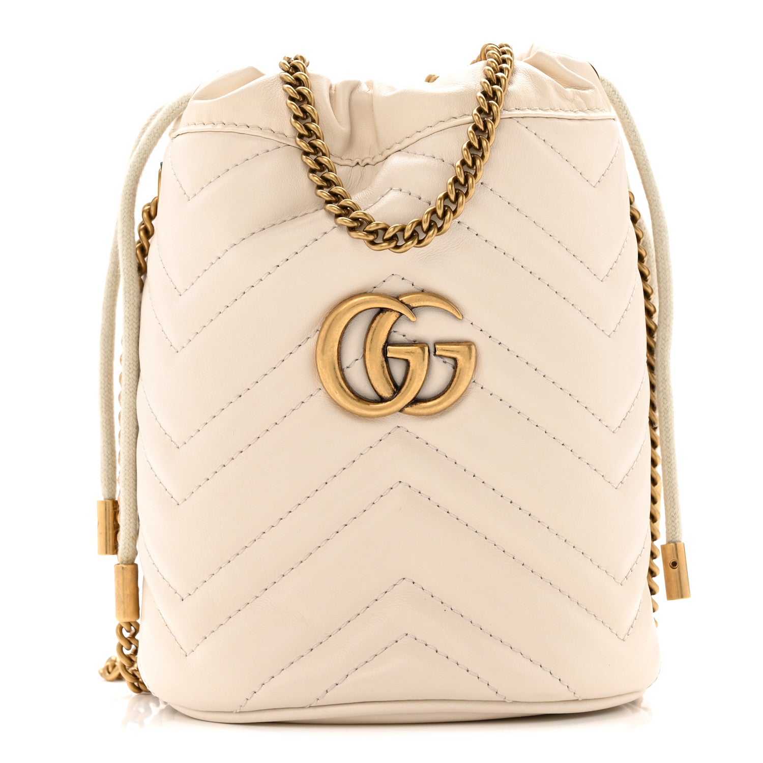 Gucci Calfskin Matelasse Mini GG Marmont 2.0 Bucket Bag White 1 of 12