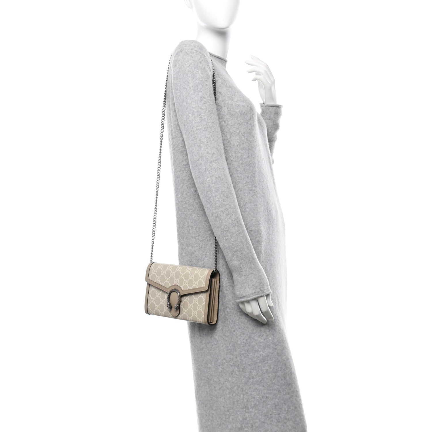 Gucci GG Supreme Monogram Textured Dollar Calfskin Mini Dionysus Chain Wallet Beige Mystic White Oatmeal 2 of 10