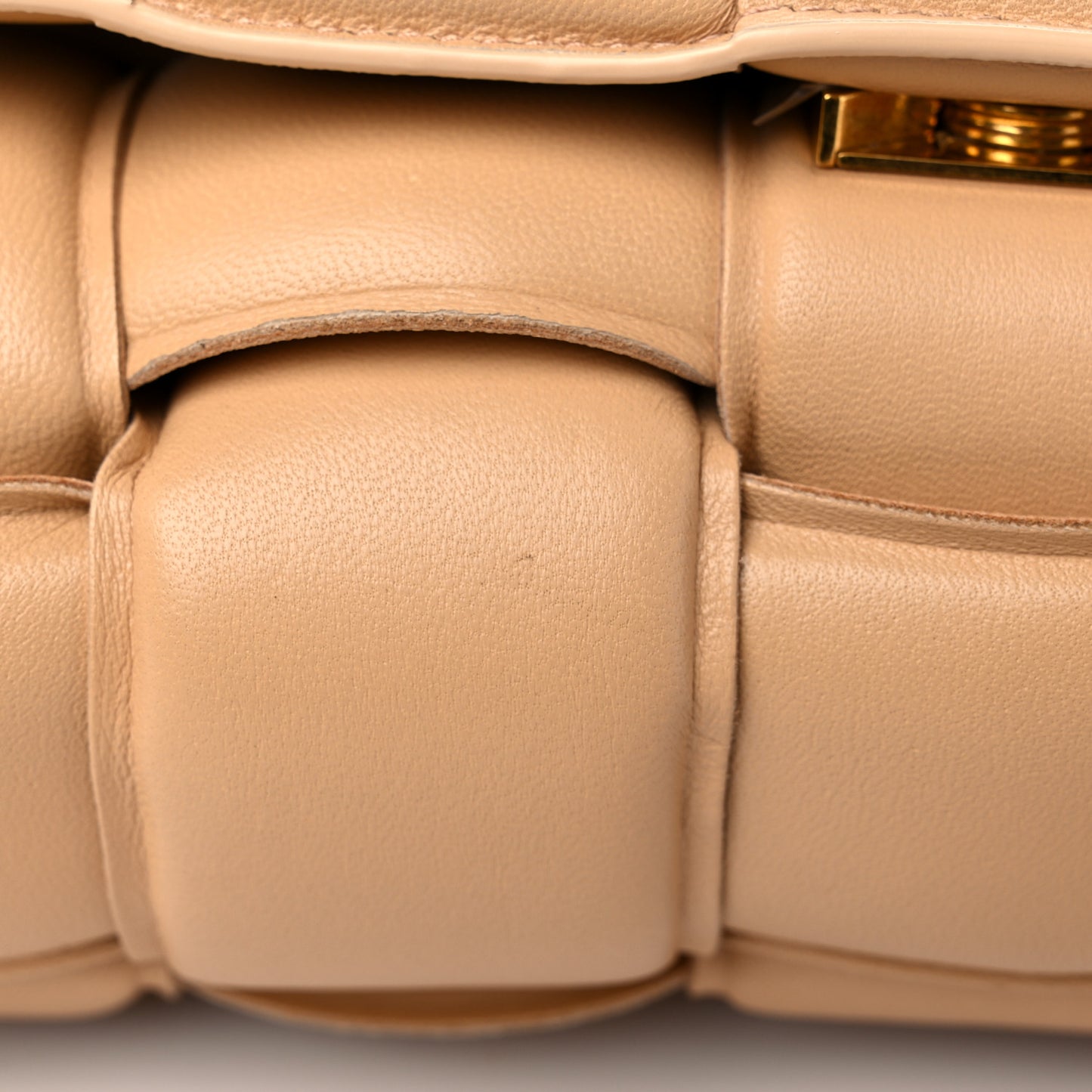 Nappa Maxi Intreccio Padded Cassette Crossbody Bag Almond