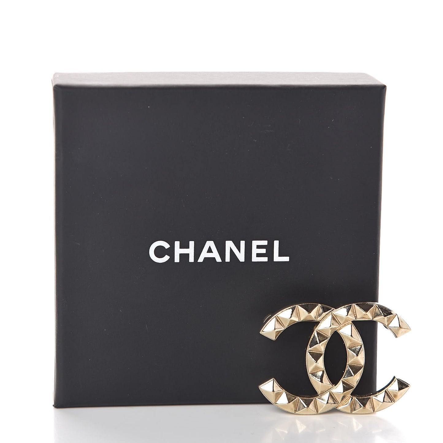 Studded CC Pin Brooch Gold