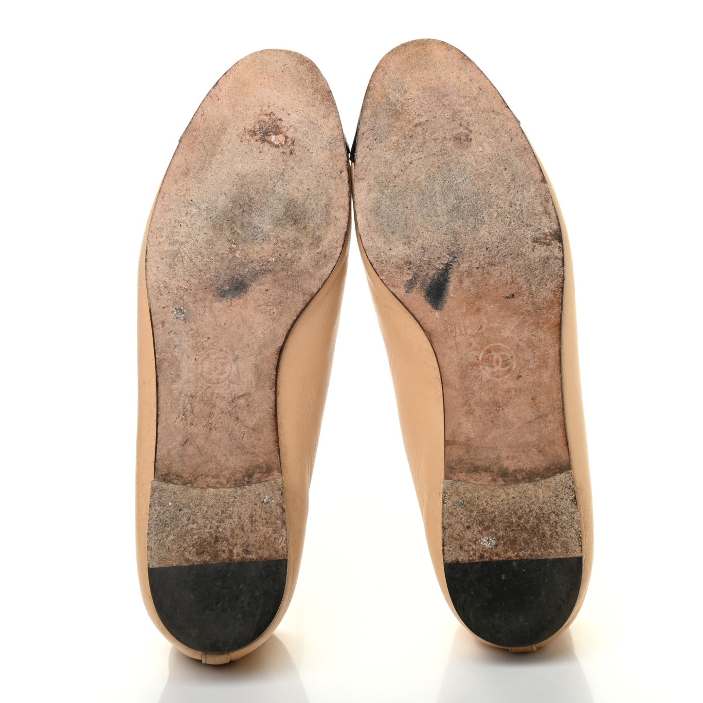 Lambskin Cap Toe CC Ballerina Flats 39 Beige Black