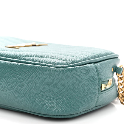 Saint Laurent Grain De Poudre Matelasse Monogram Mini Lou Camera Bag Blue Vert 9 of 9