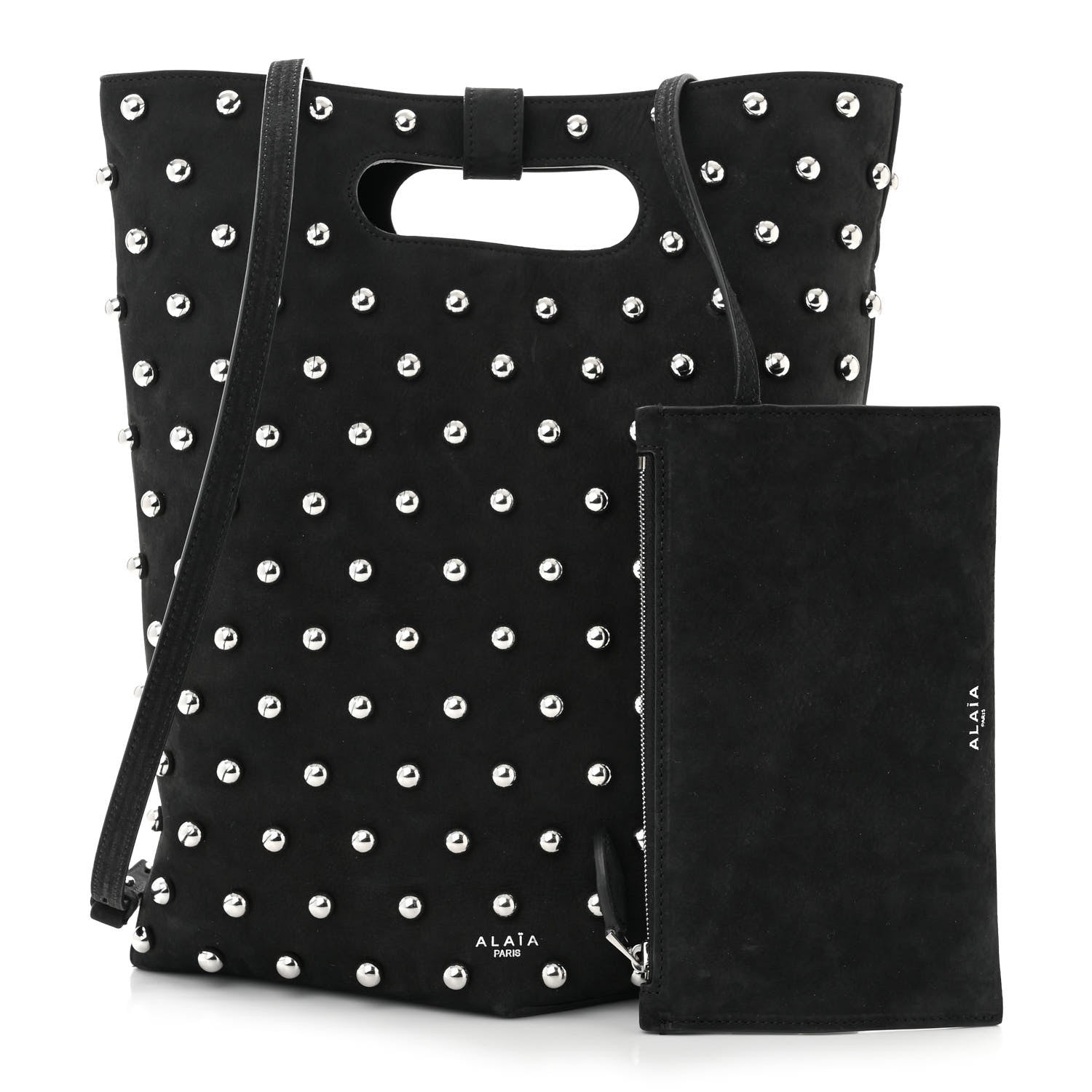 Alaia Nubuck Calfskin Studded Medium Folded Bag Black 3 of 10