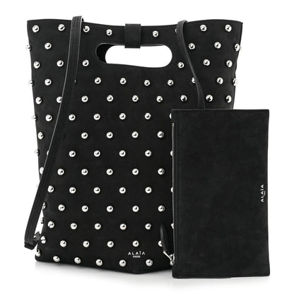 Alaia Nubuck Calfskin Studded Medium Folded Bag Black 3 of 10
