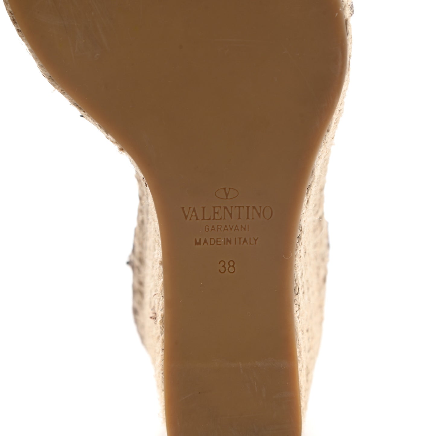 Grained Calfskin Rockstud Ankle Strap Espadrille 15/105mm Wedge Sandals 38 Poudre Natural