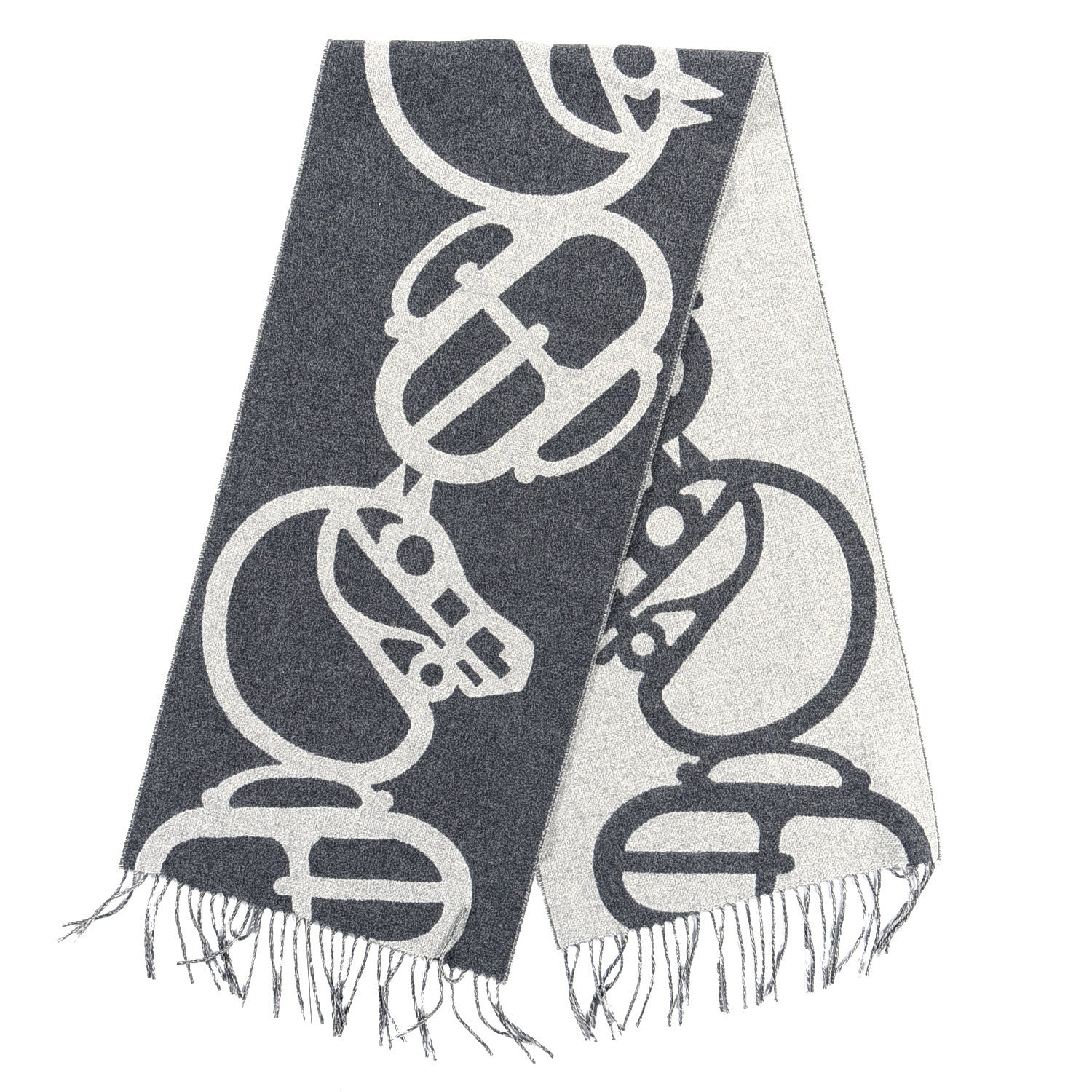 Hermes Cashmere Boucles et Camails Muffler Anthracite Gris Clair 2 of 3