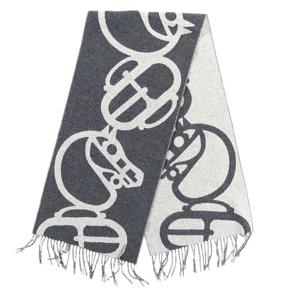 Hermes Cashmere Boucles et Camails Muffler Anthracite Gris Clair 2 of 3
