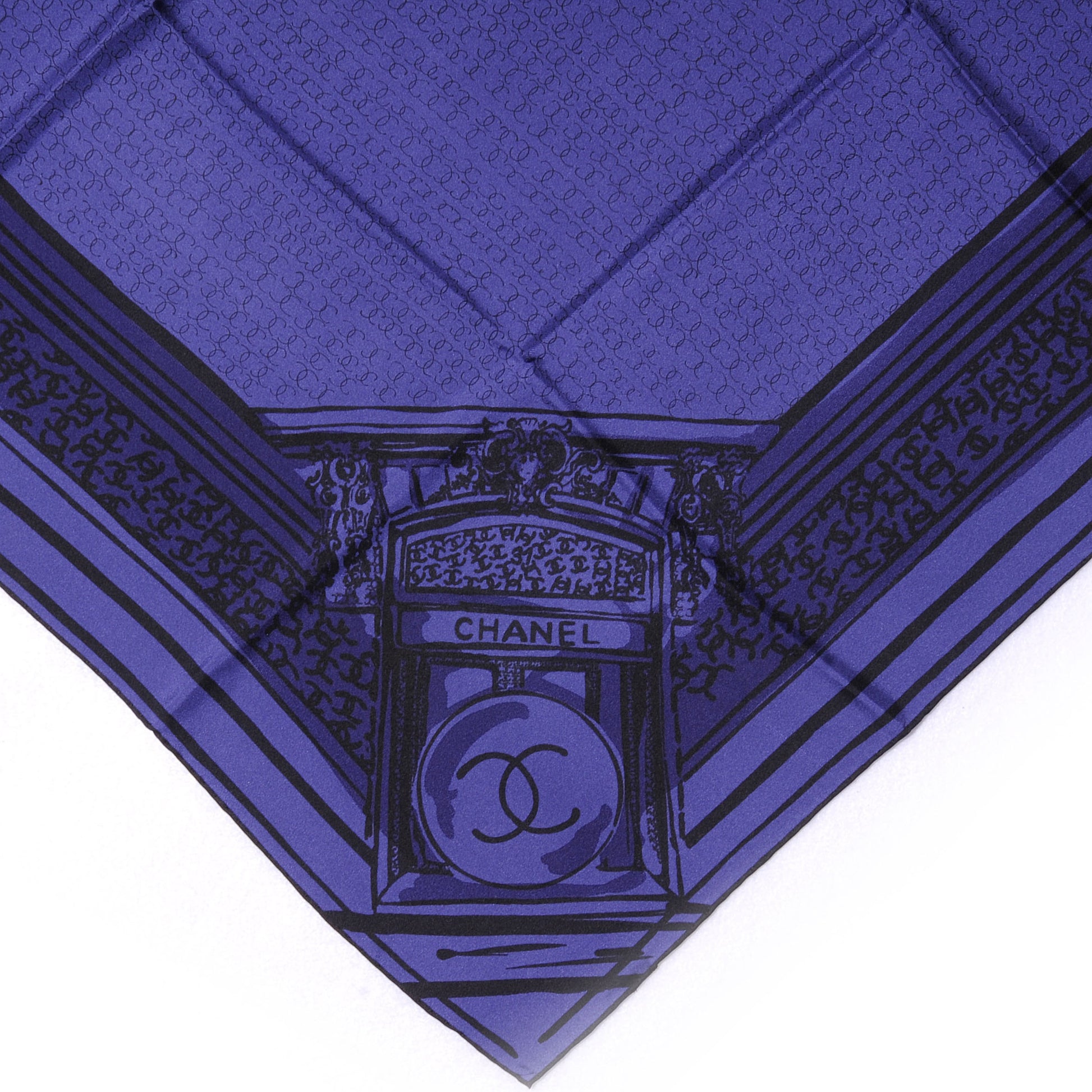 Chanel Silk Scarf CC Logo Purple Black 1 of 5