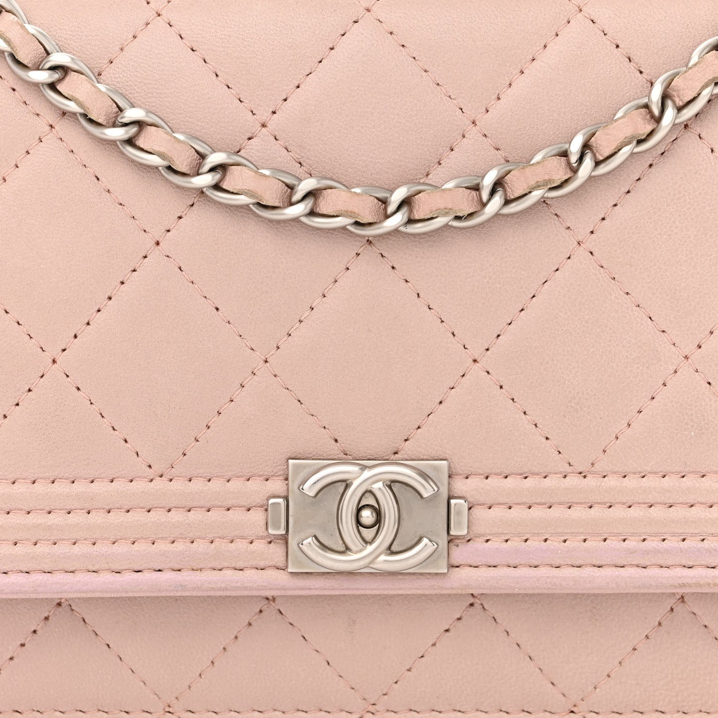 Lambskin Quilted Boy Wallet On Chain WOC Pink