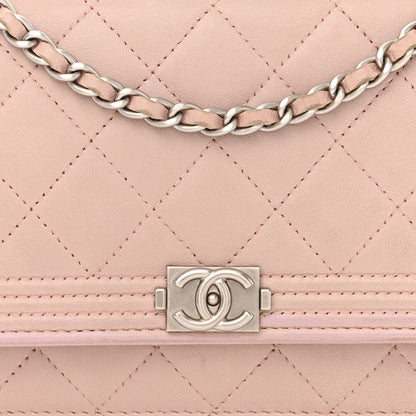 Chanel Lambskin Quilted Boy Wallet On Chain WOC Pink 9 of 13