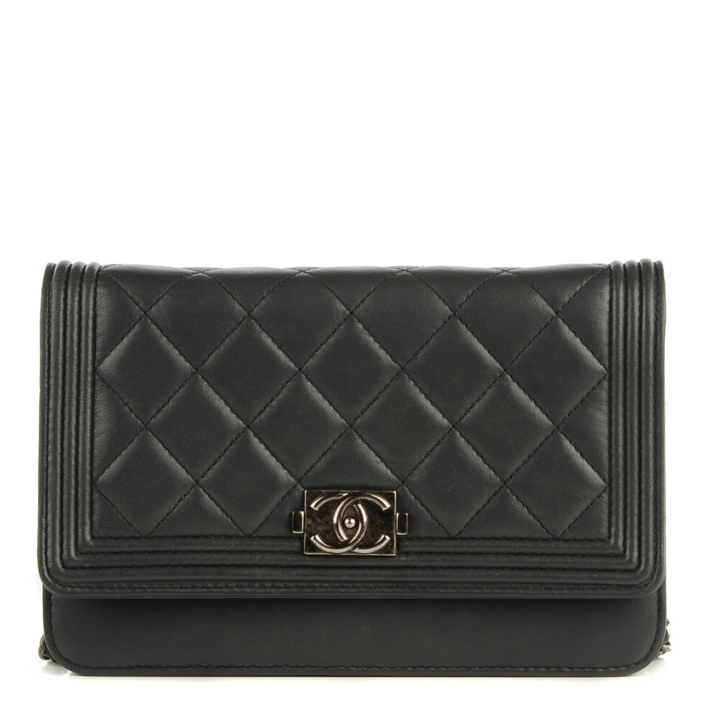 Lambskin Quilted Boy Wallet On Chain WOC Dark Grey