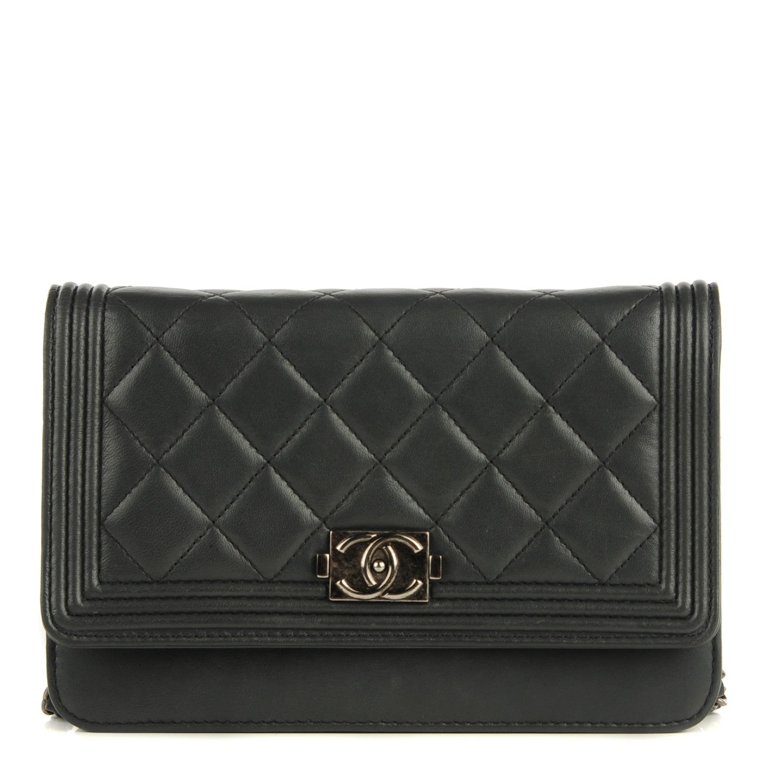 Chanel Lambskin Quilted Boy Wallet On Chain WOC Dark Grey 1 of 8
