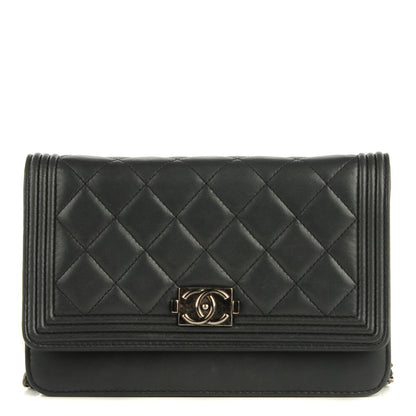 Chanel Lambskin Quilted Boy Wallet On Chain WOC Dark Grey 1 of 8