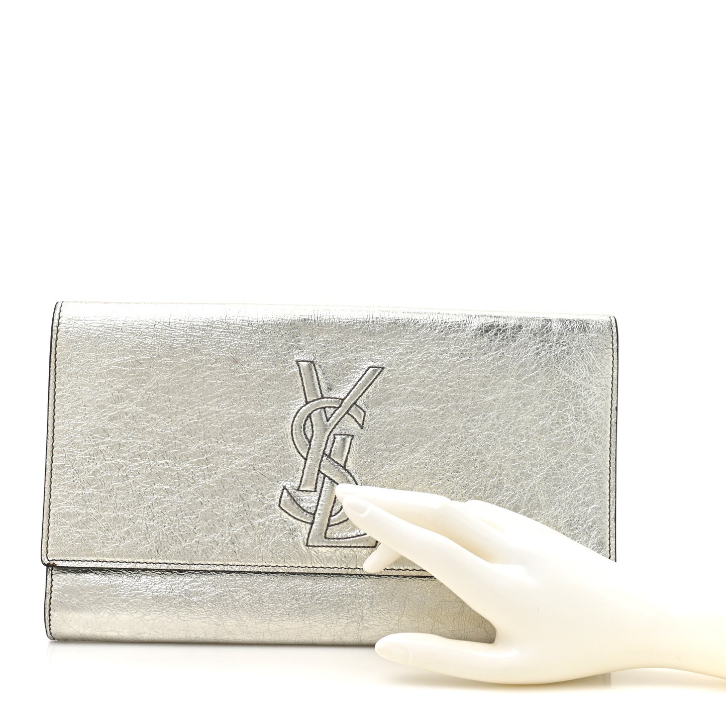 Metallic Calfskin Monogram Large Belle De Jour Clutch Silver