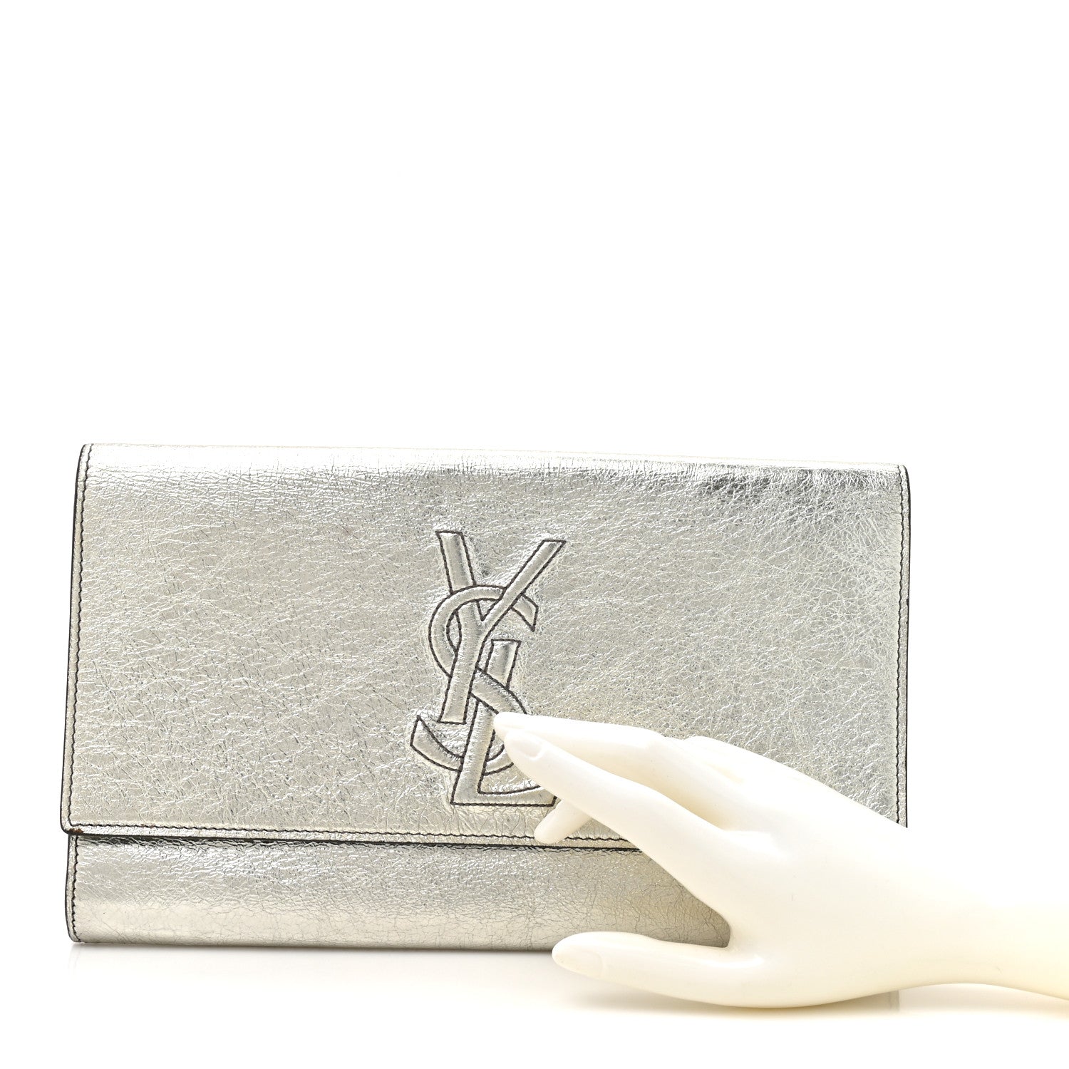 Saint Laurent Metallic Calfskin Monogram Large Belle De Jour Clutch Silver 2 of 11