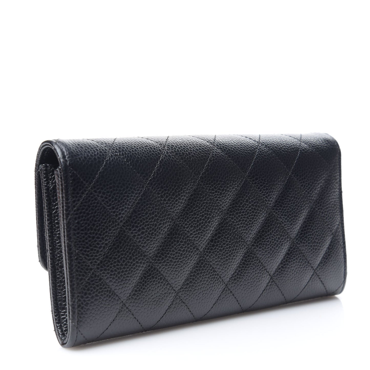 Caviar Quilted Large Gusset Flap Wallet Black