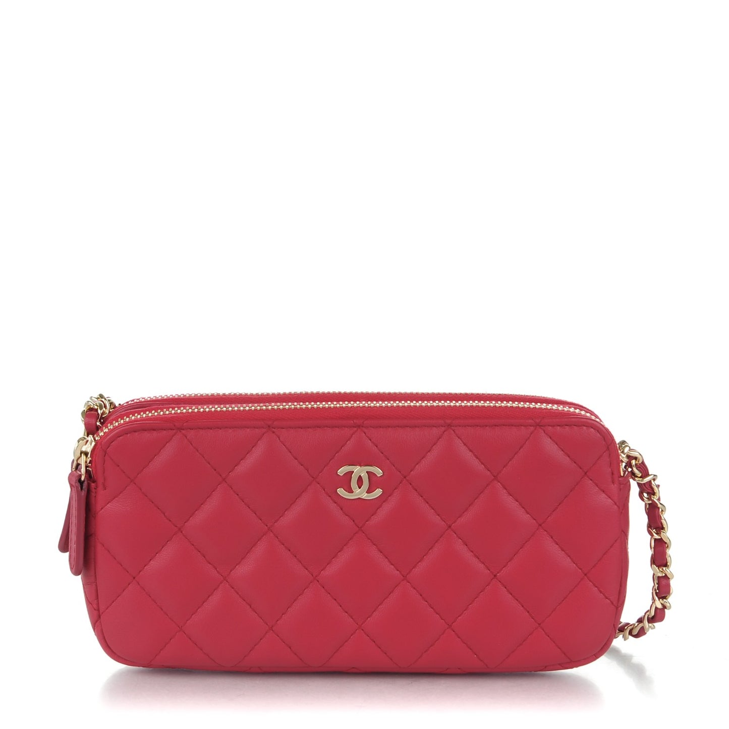 Lambskin Quilted Small Clutch With Chain Dark Pink