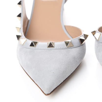 Valentino Garavani Suede Nappa Rockstud Half D'Orsay Slingback 50mm Pumps 35.5 Pastel Grey 11 of 12