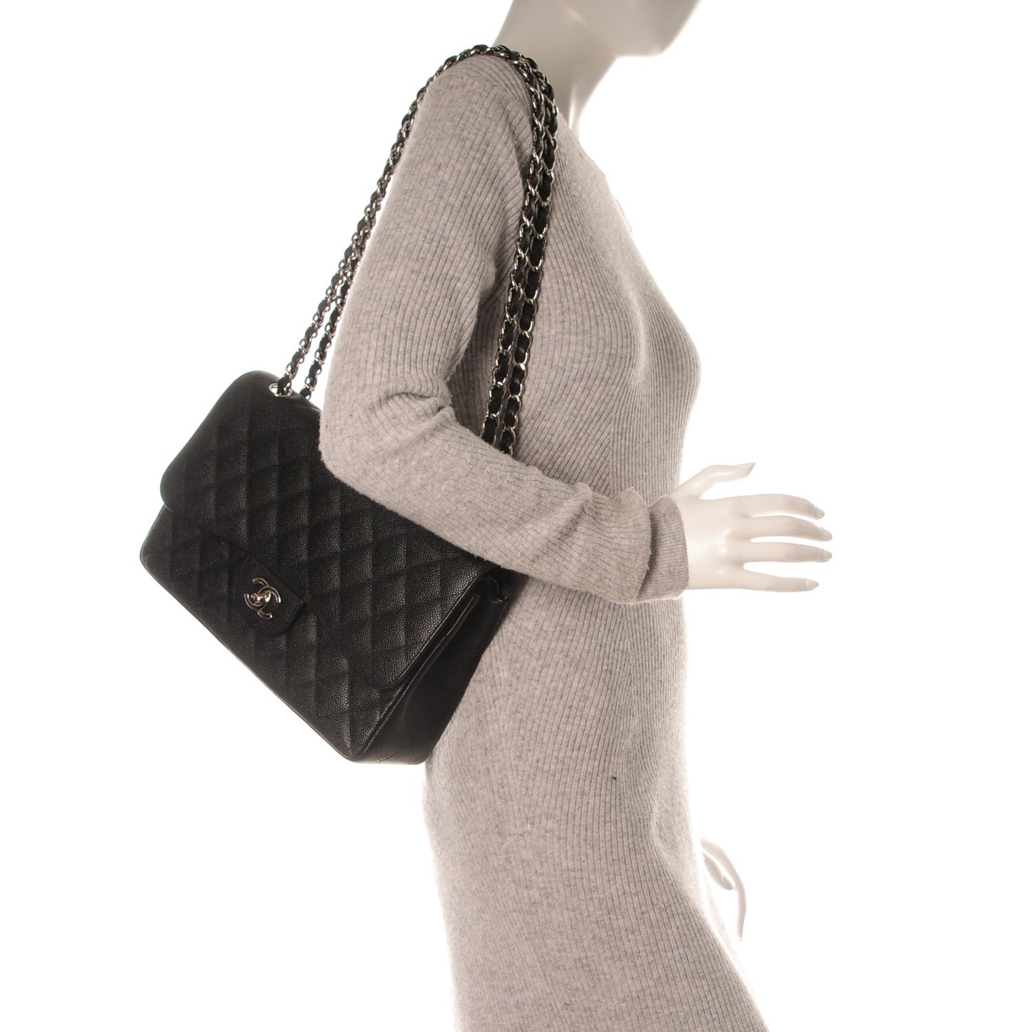 Caviar Quilted Jumbo Double Flap Black