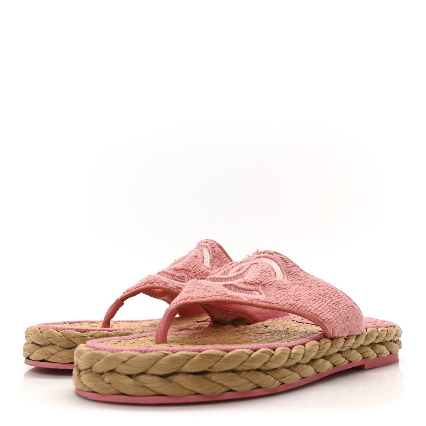 Terry Cloth Raffia CC Logo Thong Sandals 38.5 Pink