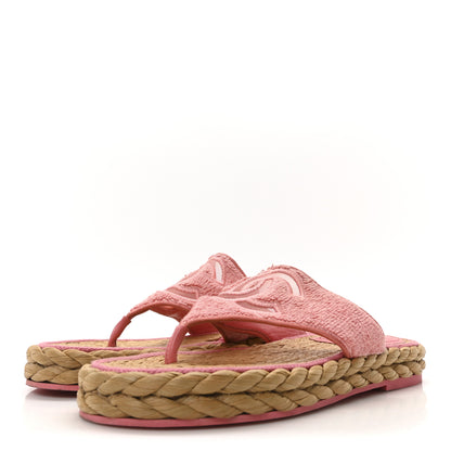 Chanel Terry Cloth Raffia CC Logo Thong Sandals 38.5 Pink 4 of 8