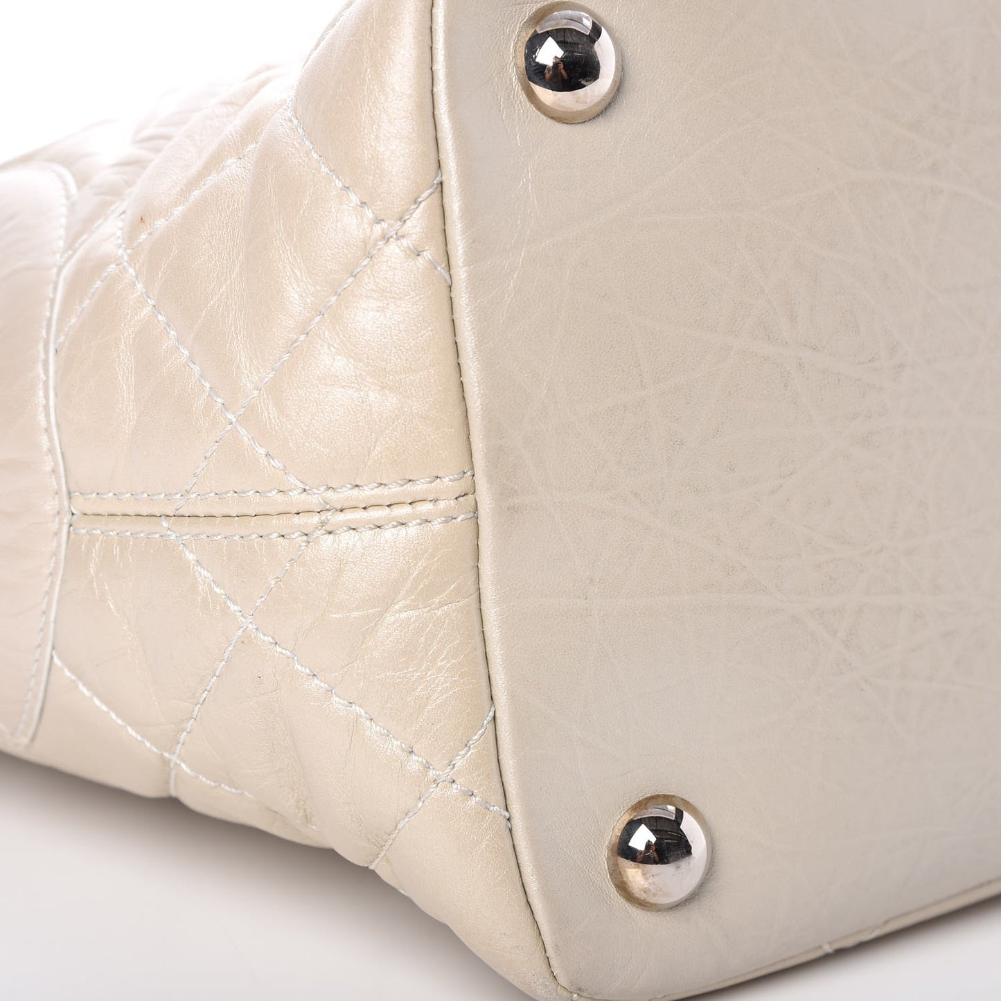 Aged Calfskin Quilted Large Cotton Club Tote Pearl