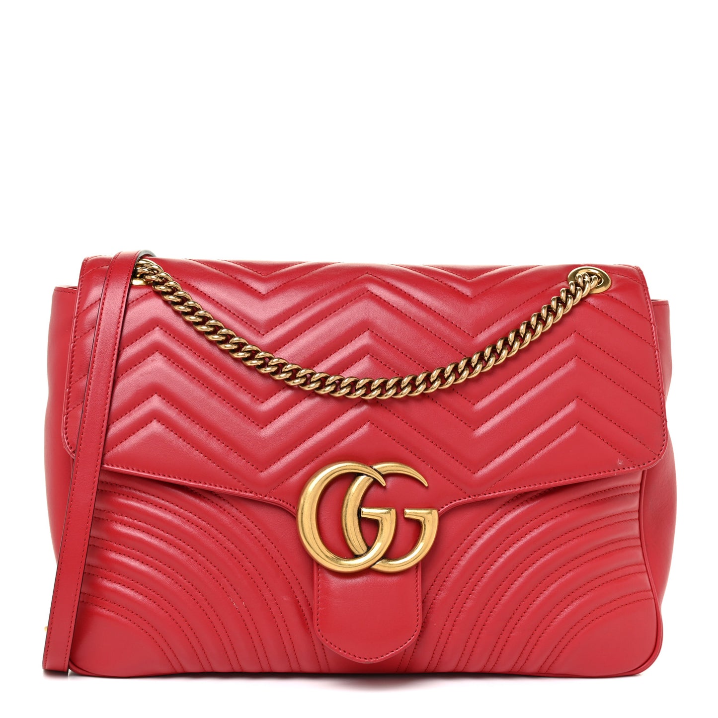 Calfskin Matelasse Large GG Marmont Shoulder Bag Hibiscus Red