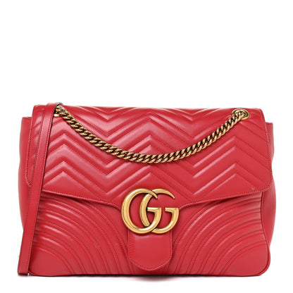 Gucci Calfskin Matelasse Large GG Marmont Shoulder Bag Hibiscus Red 1 of 14