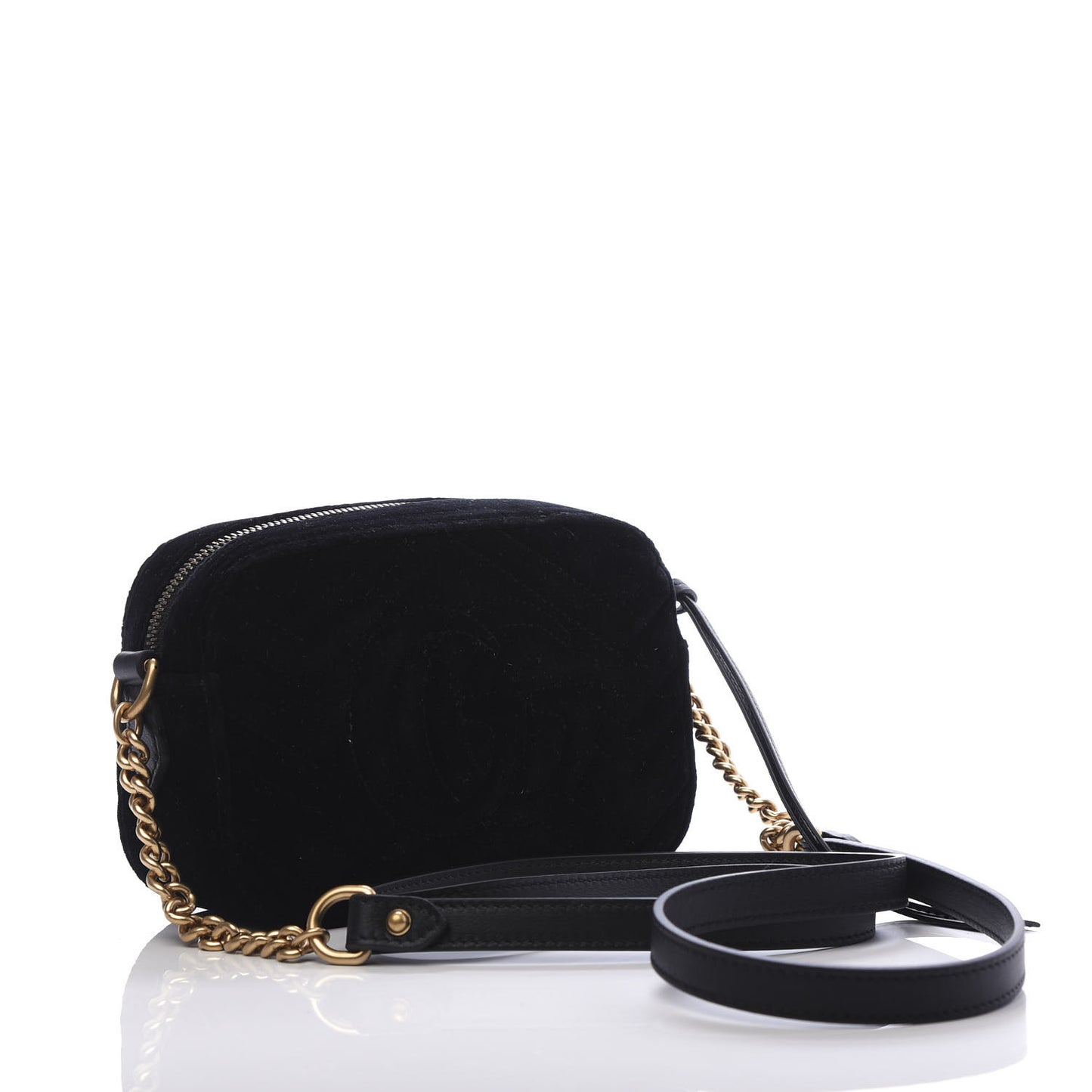 Velvet Matelasse Marquise Crystals Mini GG Marmont Chain Shoulder Bag Black