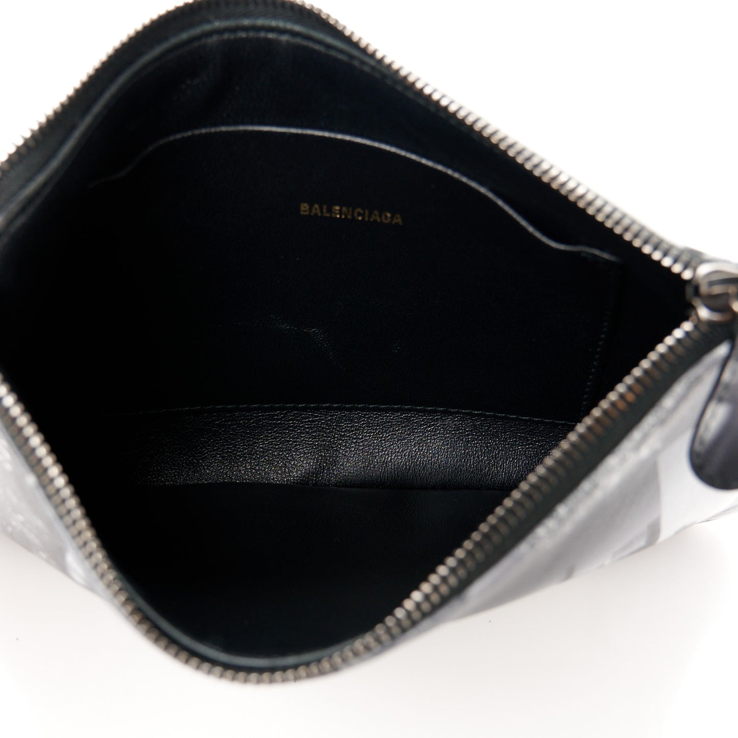 Calfskin New York Skyline Logo Ville Zip Pouch M Black